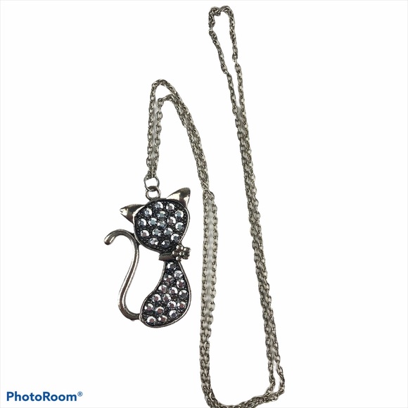 Jewelry - Cat Necklace Silver & Black with Gems Slip On
